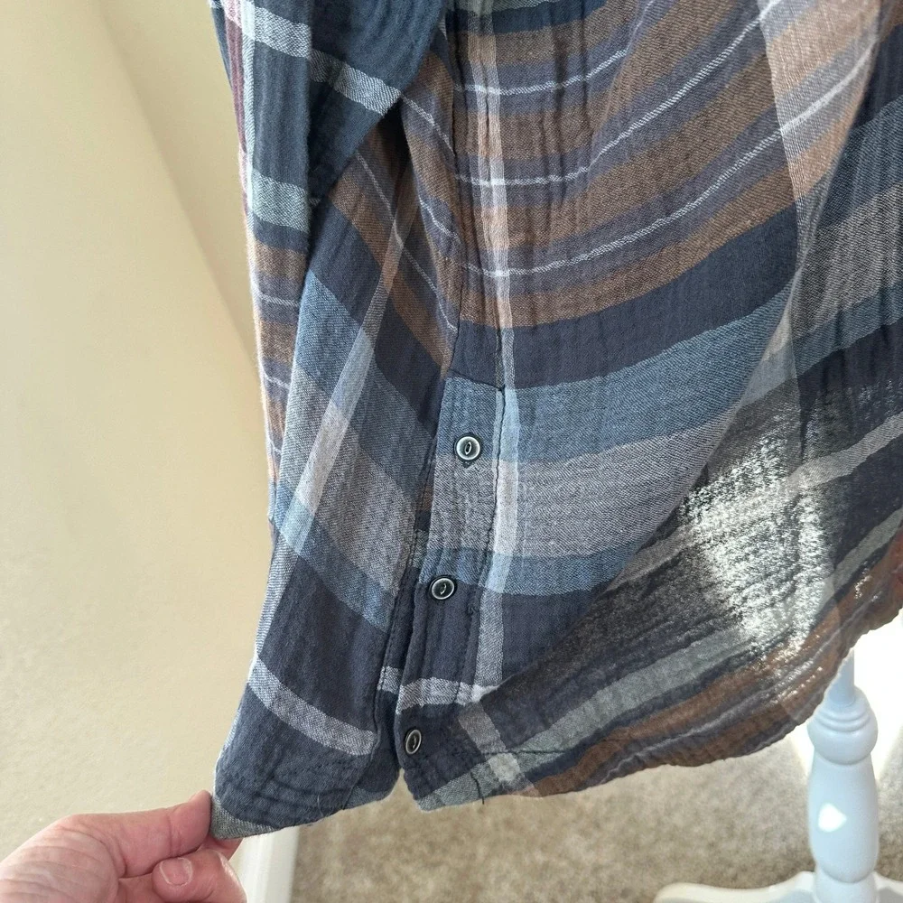Free People Year Round Button Down Shirt M Plaid Soft Gauze Earthy Boho Festival